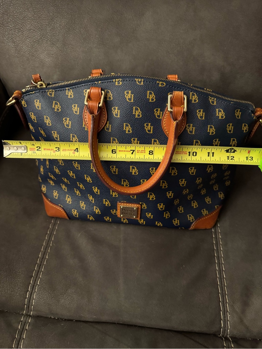 Dooney & Bourke Navy Logo Dome Satchel with Brown Trim - Picture 10 of 16